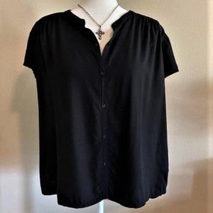 Black Cap Sleeve Button Down Shirt